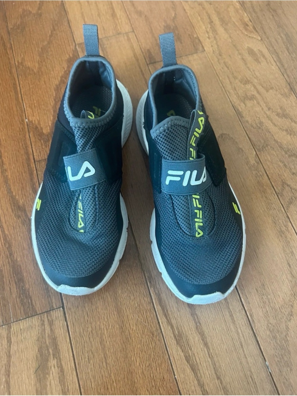 FILA Kids Black Slip-On Sneakers with Lime Accents